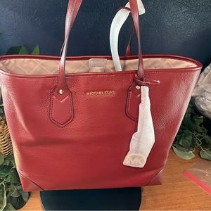 NWT Michael Kors Saylor Lg Leather Tote Barolo (brick red)  w/Pouch